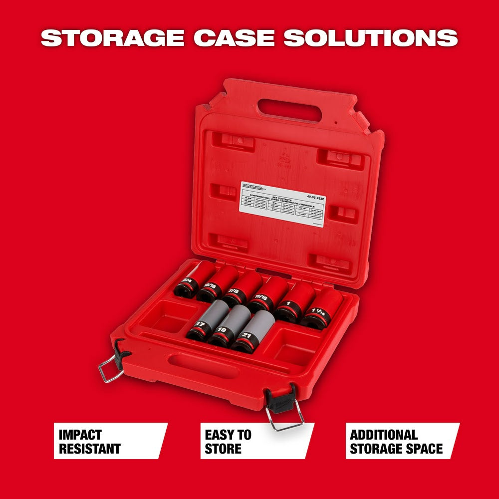 Milwaukee 49-66-7832 SHOCKWAVE Impact Duty 1/2 Drive SAE & Metric 9PC Lug Nut Wheel Socket Set - 8