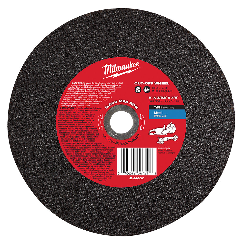 Milwaukee 49-94-9000 9" X 3/32" X 7/8" METAL CUT-OFF WHEEL