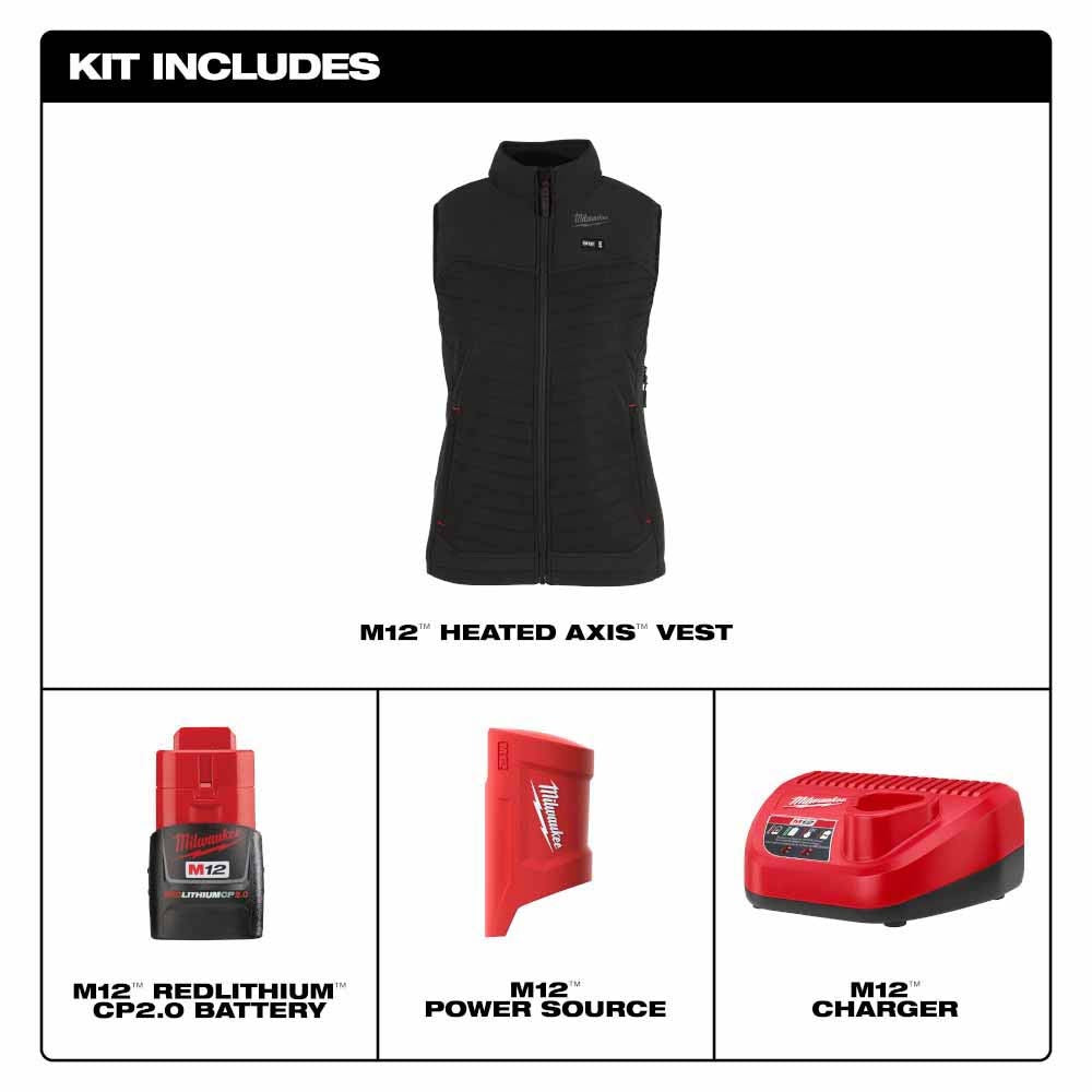 Milwaukee F300B-21 M12 Women's Black Axis Vest with (1) 2.0 Ah Battery and Charger - 5