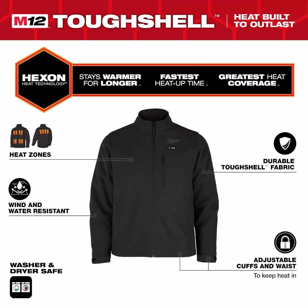 Milwaukee M100B-21 M12 Heated Black Toughshell Jacket with (1) 3.0 Ah Battery and Charger - 3