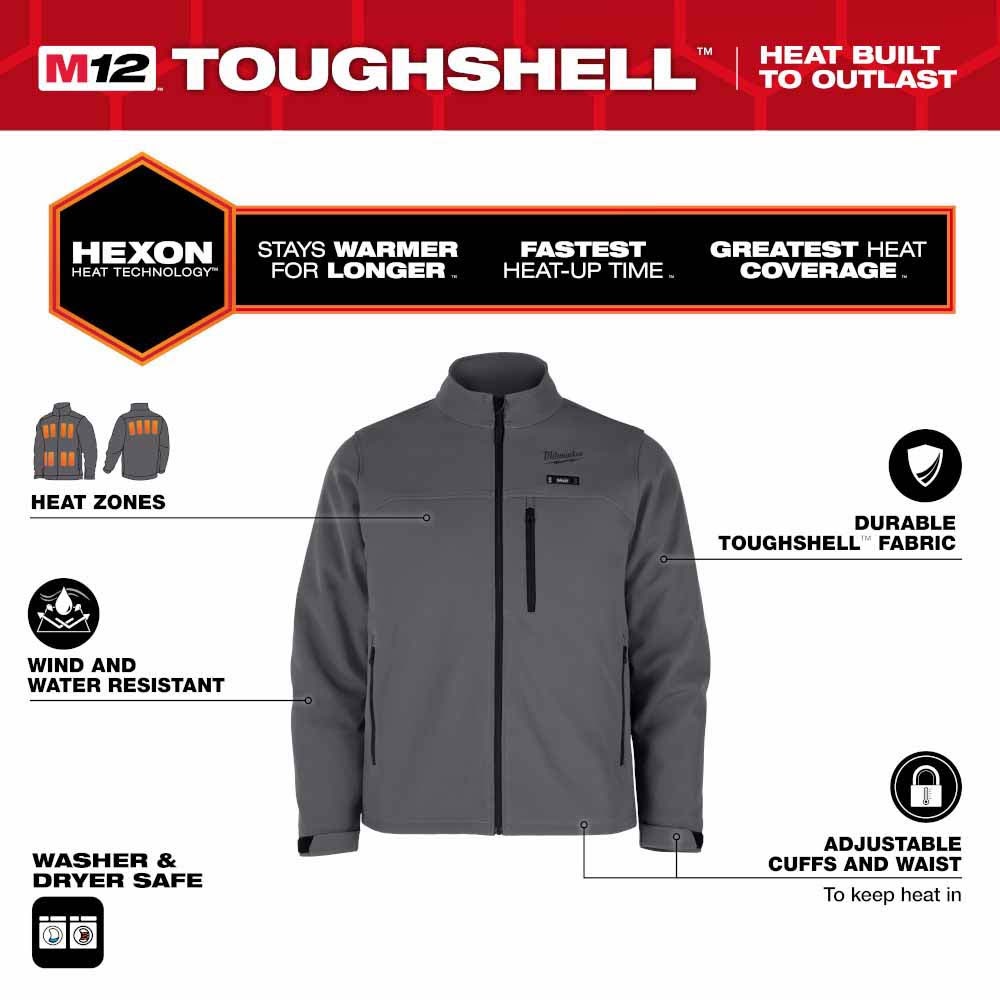 Milwaukee M100G-21 M12 Heated Gray Toughshell Jacket with (1) 3.0 Ah Battery and Charger - 3