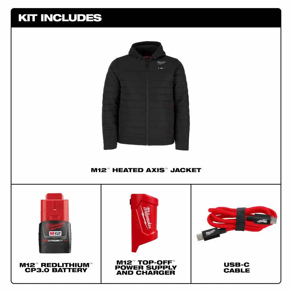 Milwaukee M102B-21 M12 Heated Black Axis Jacket with (1) 3.0 Ah Battery and Charger - 5