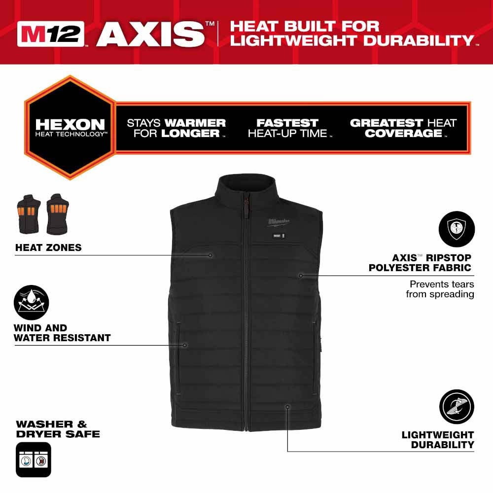 Milwaukee M300B-21 M12 Heated Black Axis Vest with (1) 2.0 Ah Battery and Charger - 3