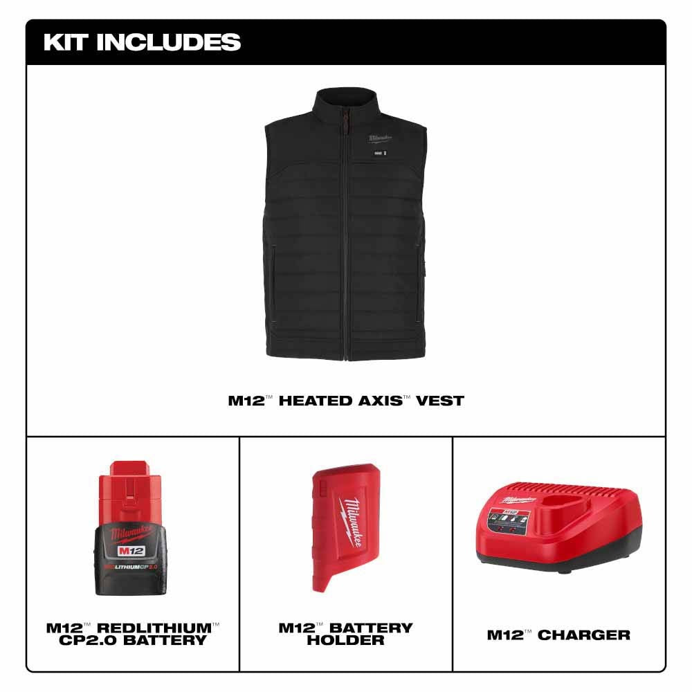 Milwaukee M300B-21 M12 Heated Black Axis Vest with (1) 2.0 Ah Battery and Charger - 5