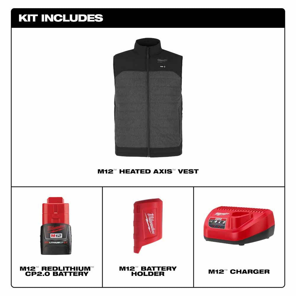 Milwaukee M300G-21 M12 Heated Gray Axis Vest with (1) 2.0 Ah Battery and Charger - 5