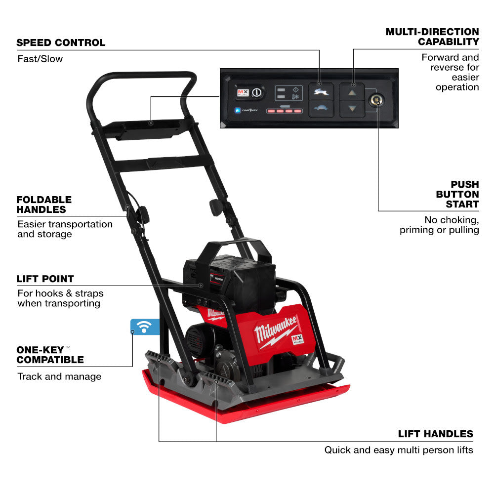 Milwaukee MXF220-2HD MX FUEL Lithium-Ion 20 in. Plate Compactor Kit with (2) FORGE HD12.0 Batteries and (1) MX FUEL Super Charger - 2