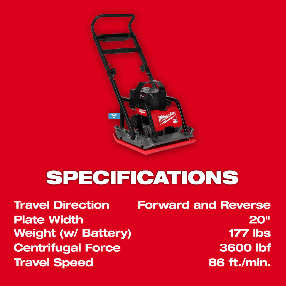 Milwaukee MXF220-2HD MX FUEL Lithium-Ion 20 in. Plate Compactor Kit with (2) FORGE HD12.0 Batteries and (1) MX FUEL Super Charger - 13