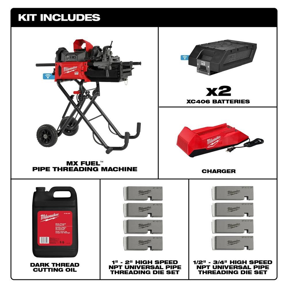 Milwaukee MXF512-2XC MX FUEL 1/8" - 2" Pipe Threading Machine Kit w/ Two Batteries and Charger - 4